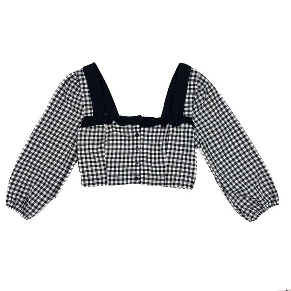 BCBGeneration Gingham Cropped Top Black White Size Medium - NWT - Picture 2 of 7